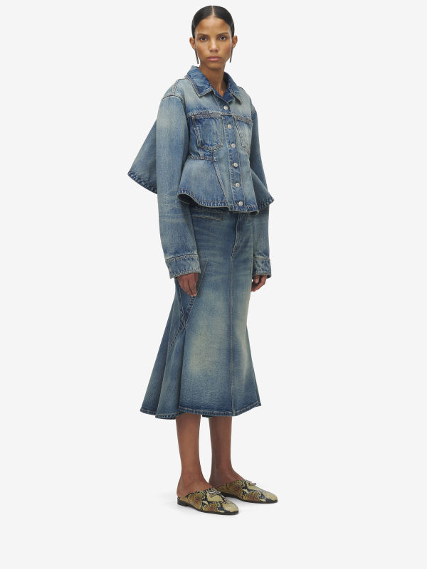 ALEXANDER MCQUEEN - Stonewashed Denim Kickback Skirt - Item 826751QMADG4315